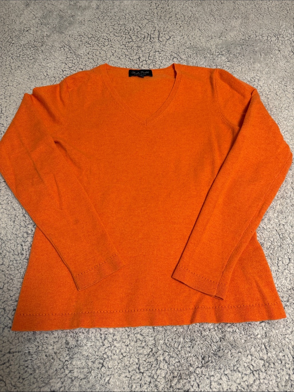 Women’s Cashmere V-Neck Sweater in Bright Orange